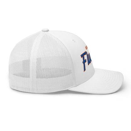Queens Flushing NYC Vintage Sports Script Embroidered Mesh Trucker Hat