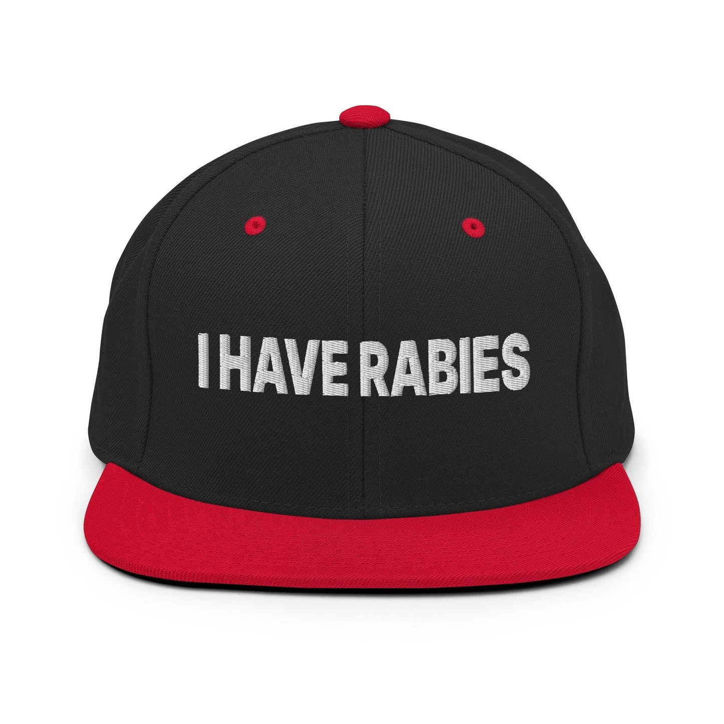 I Have Rabies Embroidered Flat Bill Brim Snapback Hat - Black/ Red
