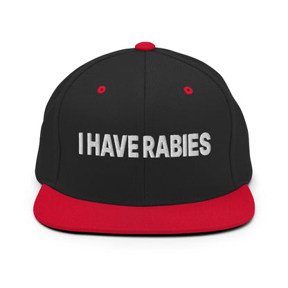 I Have Rabies Embroidered Flat Bill Brim Snapback Hat - Black/ Red