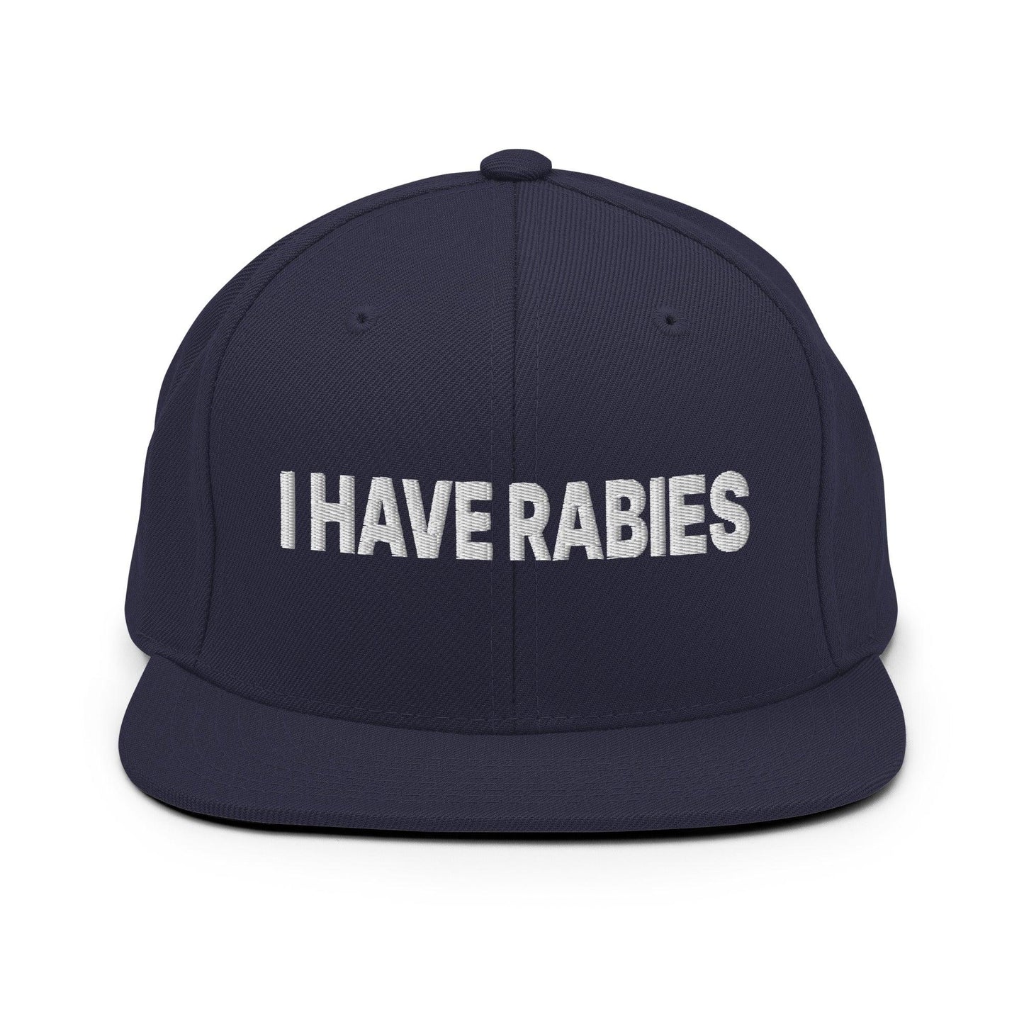 I Have Rabies Embroidered Flat Bill Brim Snapback Hat - Navy