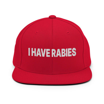 I Have Rabies Embroidered Flat Bill Brim Snapback Hat - Red