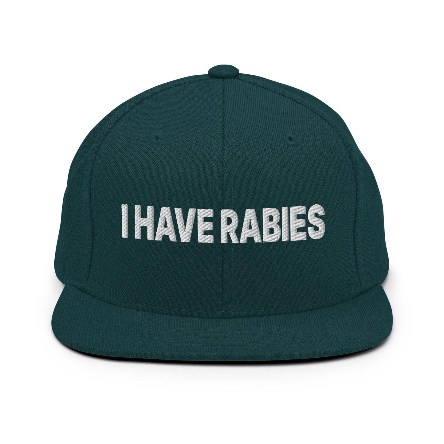 I Have Rabies Embroidered Flat Bill Brim Snapback Hat - Spruce