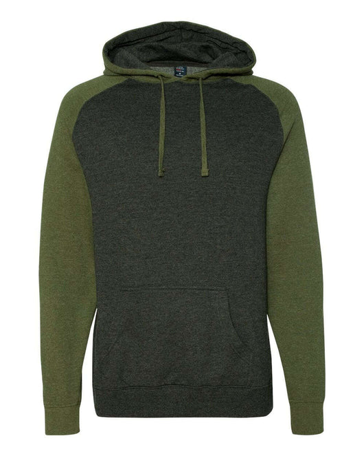 Raglan Hooded Sweatshirt IND40RP - Charcoal Heather/ Army Heather / XS - Sweatshirts & Hoodies
