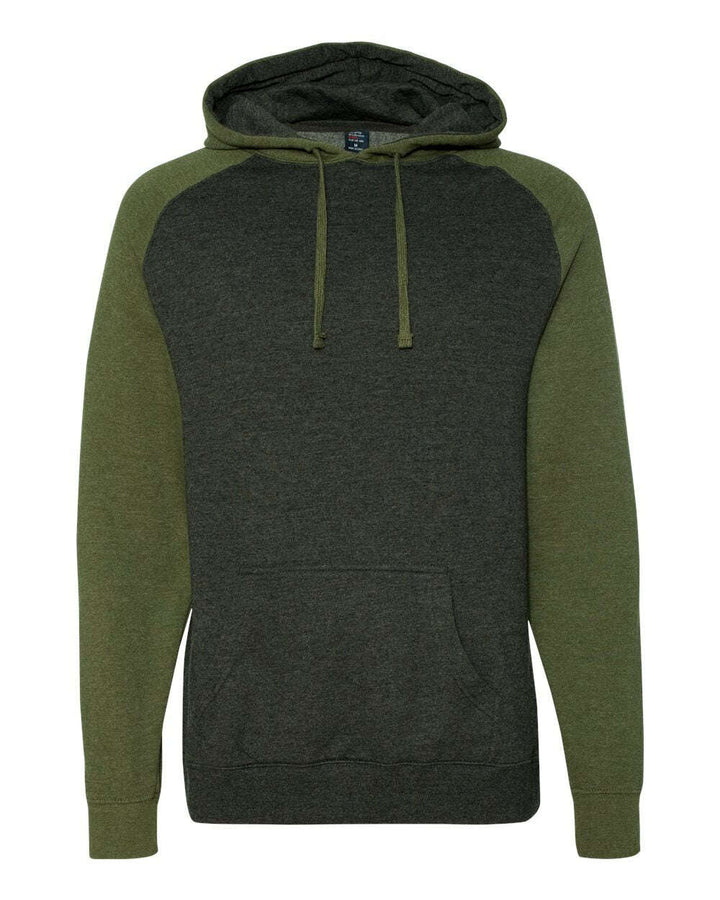 Raglan Hooded Sweatshirt IND40RP - Charcoal Heather/ Army Heather / XS - Sweatshirts & Hoodies