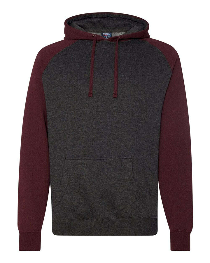 Raglan Hooded Sweatshirt IND40RP - Charcoal Heather/ Burgundy Heather / XS - Sweatshirts & Hoodies