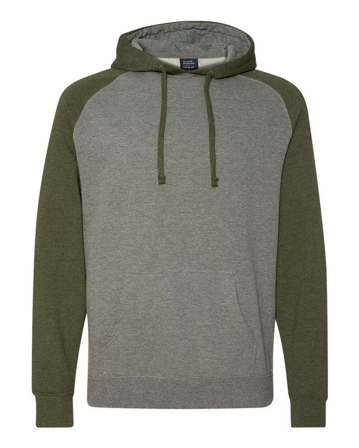 Raglan Hooded Sweatshirt IND40RP - Gunmetal Heather/ Army Heather / XS - Sweatshirts & Hoodies