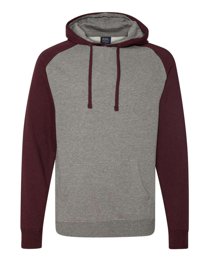 Raglan Hooded Sweatshirt IND40RP - Gunmetal Heather/ Burgundy Heather / XS - Sweatshirts & Hoodies