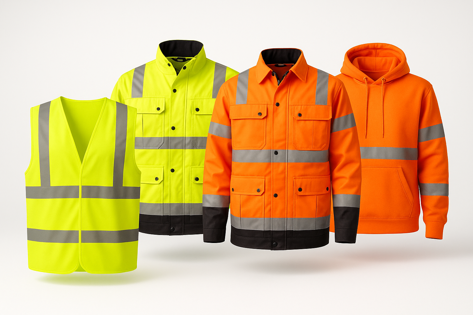 Reflective Hi-Vis Workwear, safteyvests, jackets, and hoodies.