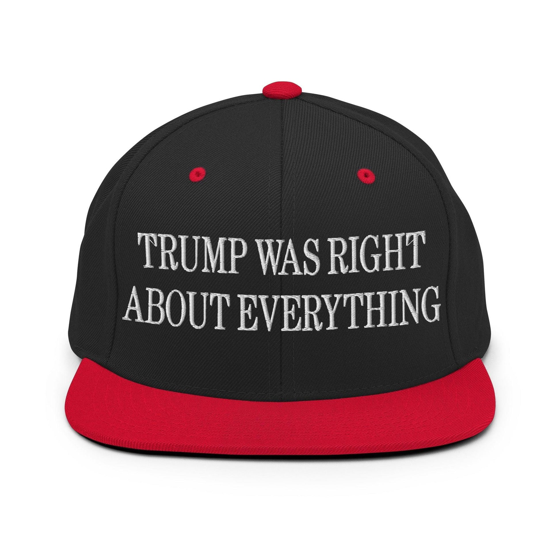 He Was Right About Everything Embroidered Flat Bill Brim Snapback Hat - Black/ Red