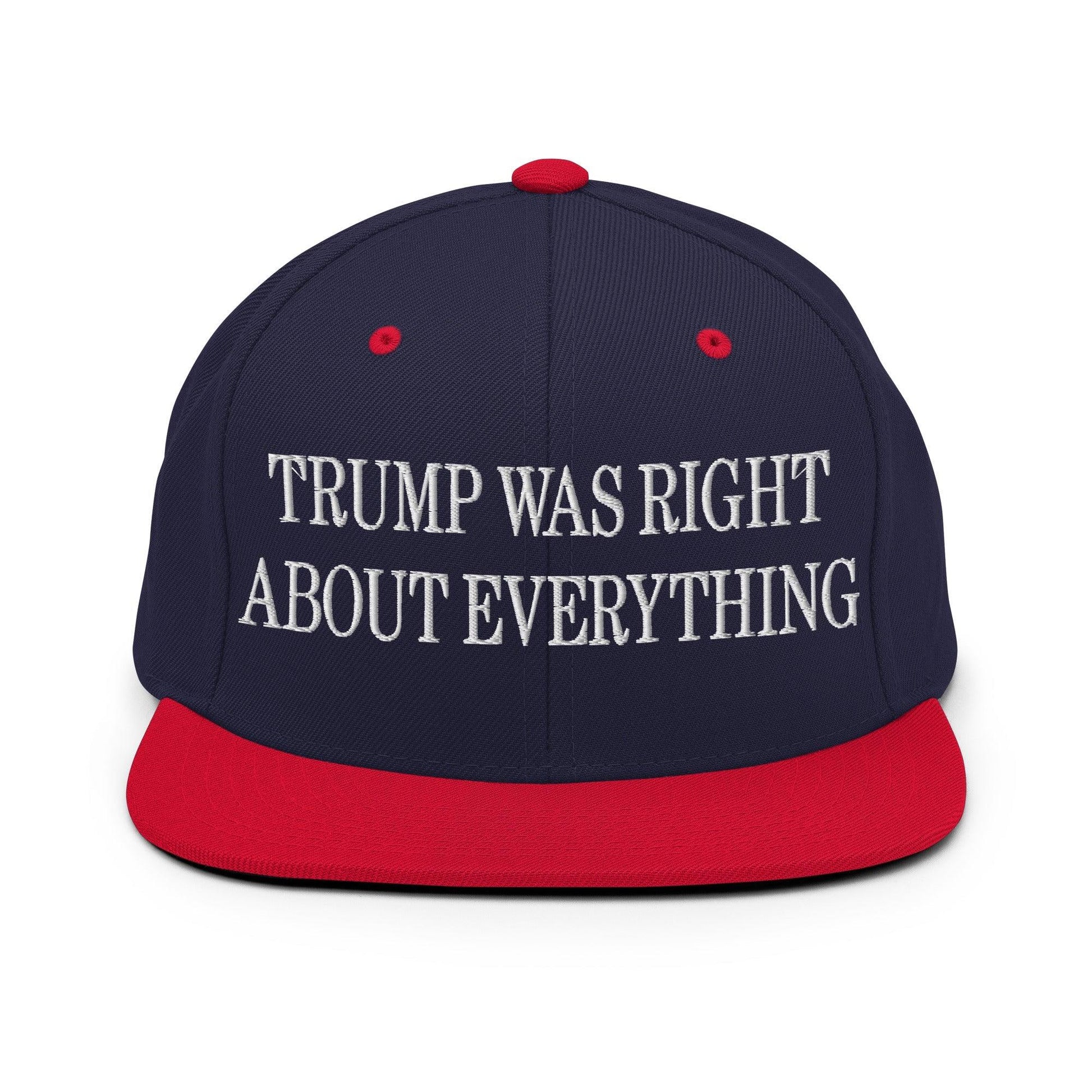 He Was Right About Everything Embroidered Flat Bill Brim Snapback Hat - Navy/ Red