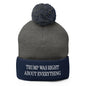 He Was Right About Everything Embroidered Knit Pom Beanie - Dark Heather Grey/ Navy