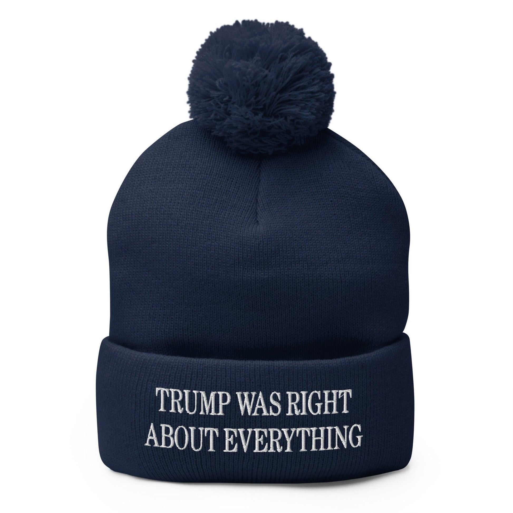 He Was Right About Everything Embroidered Knit Pom Beanie - Navy