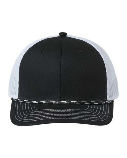 Black and white trucker hat showcasing custom apparel and live screen printing in Toronto