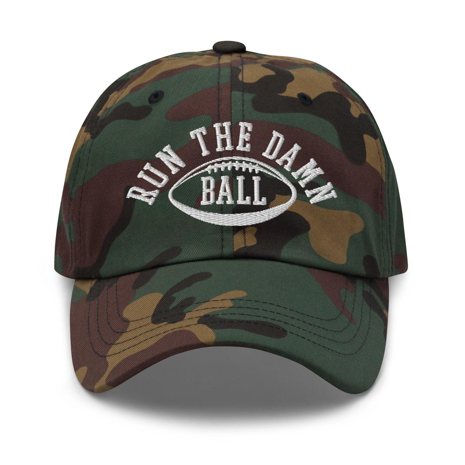 Run The Damn Ball Embroidered Dad Hat - Green Camo