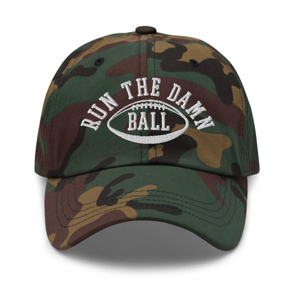 Run The Damn Ball Embroidered Dad Hat - Green Camo