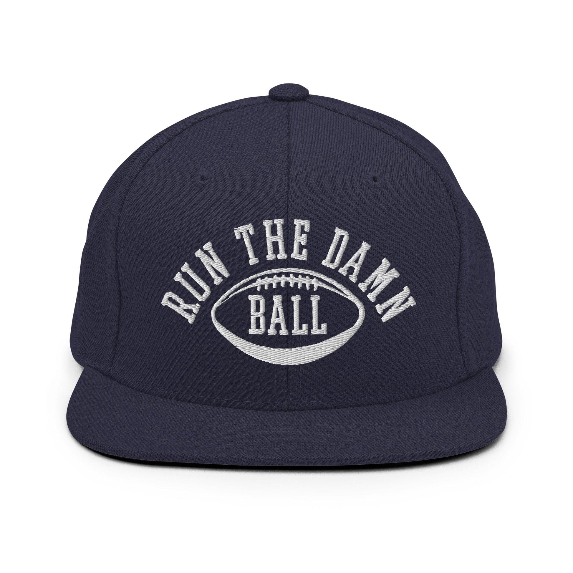 Run The Damn Ball Embroidered Flat Bill Brim Snapback Hat - Navy