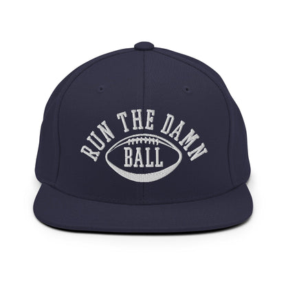 Run The Damn Ball Embroidered Flat Bill Brim Snapback Hat - Navy