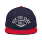 Run The Damn Ball Embroidered Flat Bill Brim Snapback Hat - Navy/ Red