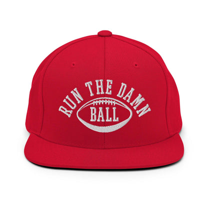 Run The Damn Ball Embroidered Flat Bill Brim Snapback Hat - Red