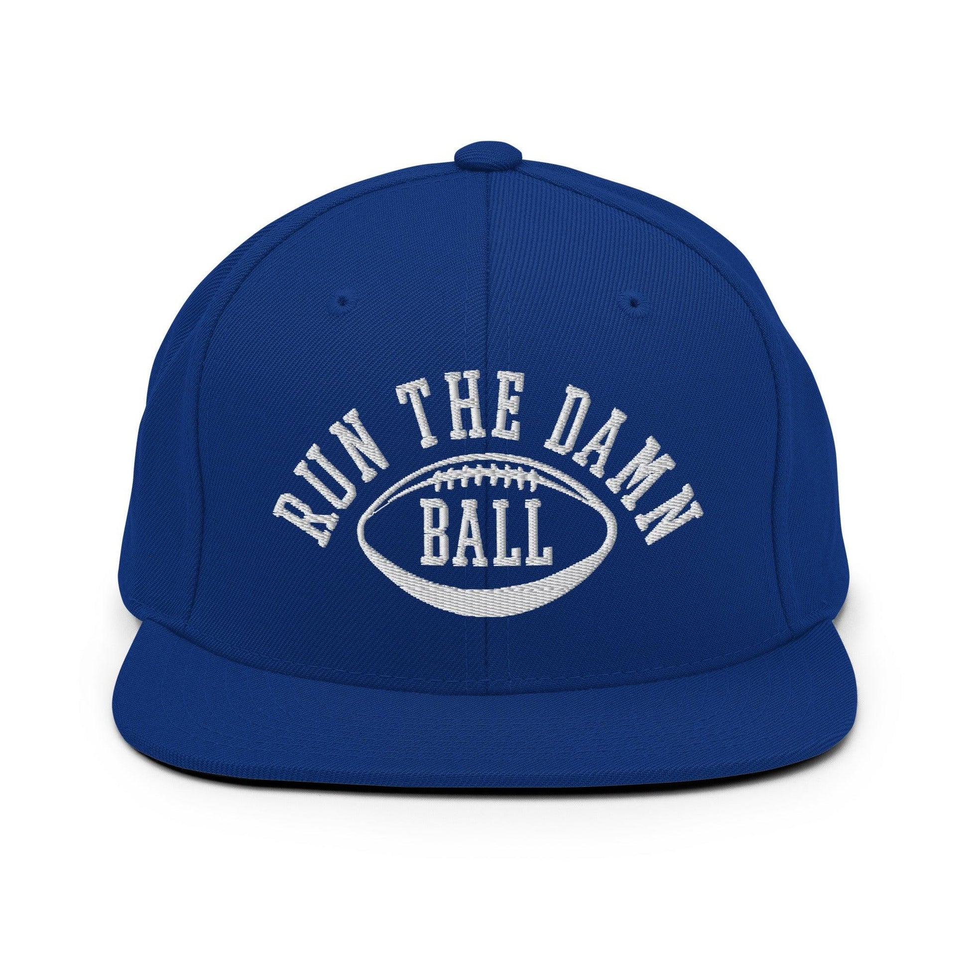 Run The Damn Ball Embroidered Flat Bill Brim Snapback Hat - Royal Blue