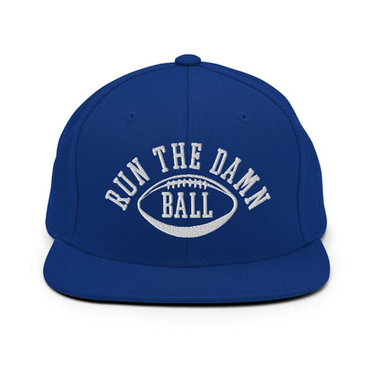 Run The Damn Ball Embroidered Flat Bill Brim Snapback Hat - Royal Blue