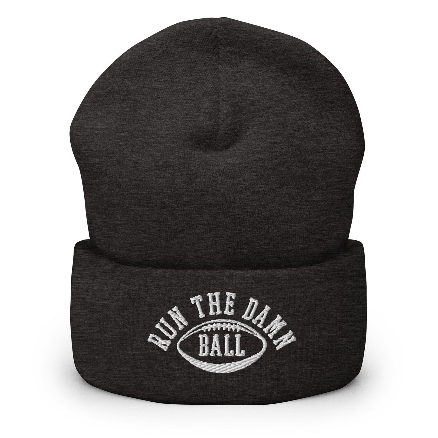 Run The Damn Ball Embroidered Knit Cuffed Beanie - Dark Grey
