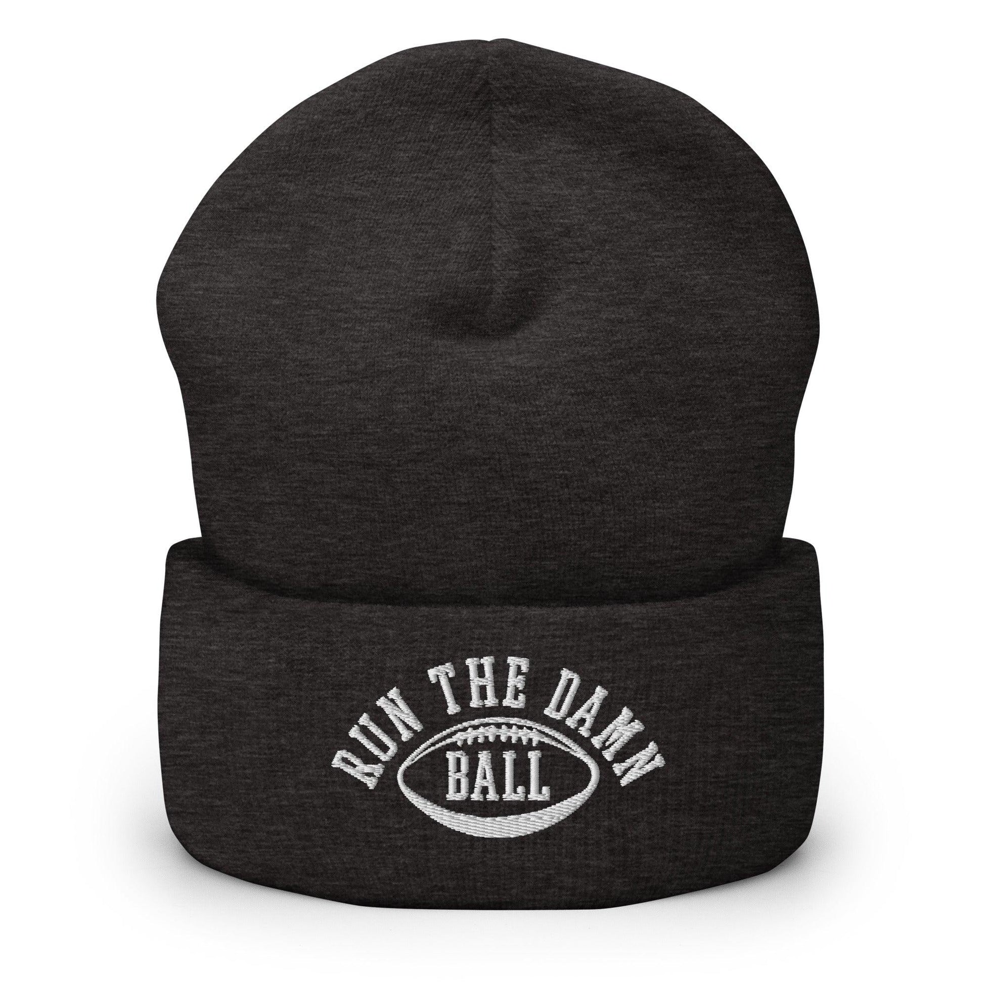 Run The Damn Ball Embroidered Knit Cuffed Beanie - Dark Grey