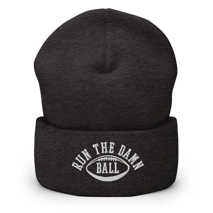 Run The Damn Ball Embroidered Knit Cuffed Beanie - Dark Grey