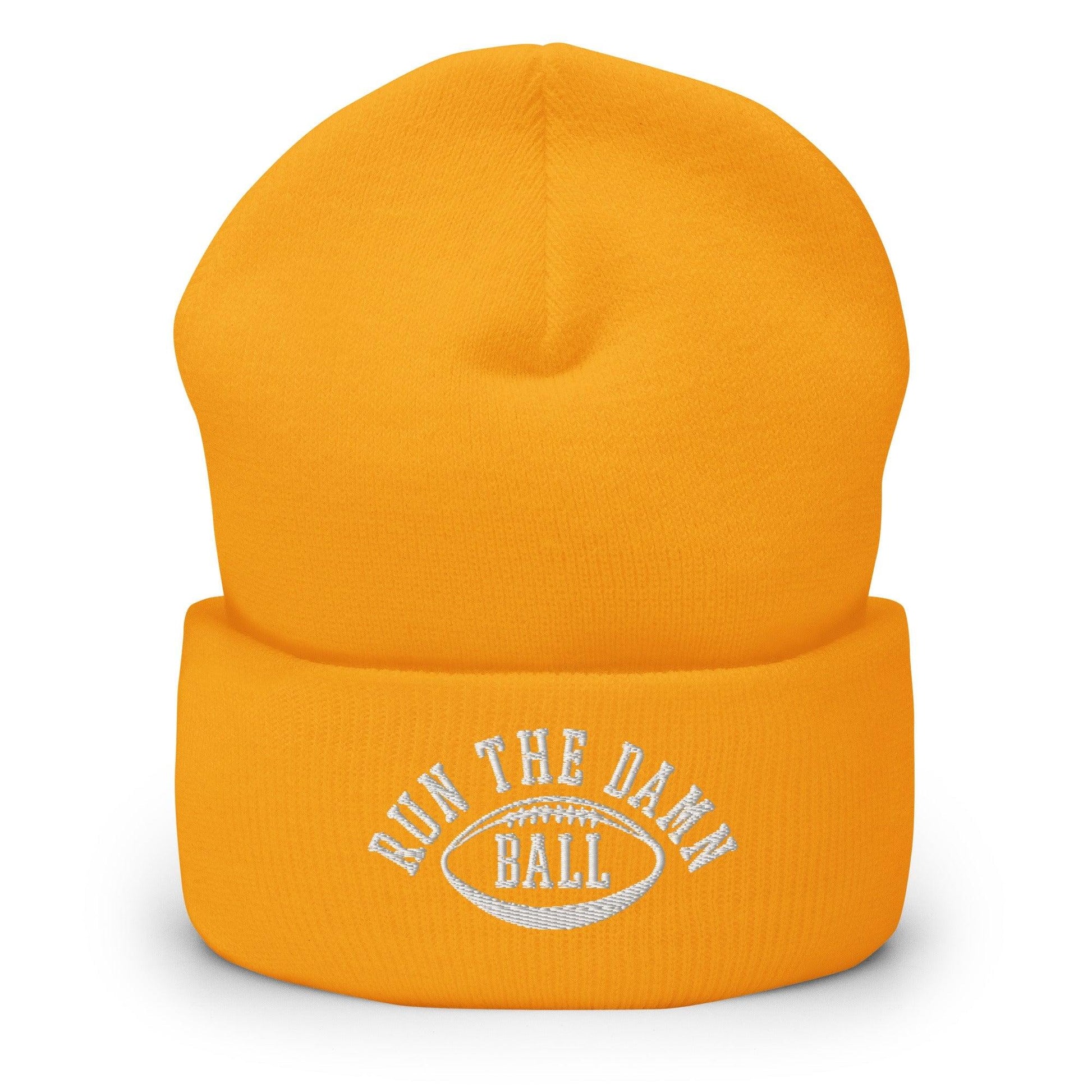 Run The Damn Ball Embroidered Knit Cuffed Beanie - Gold