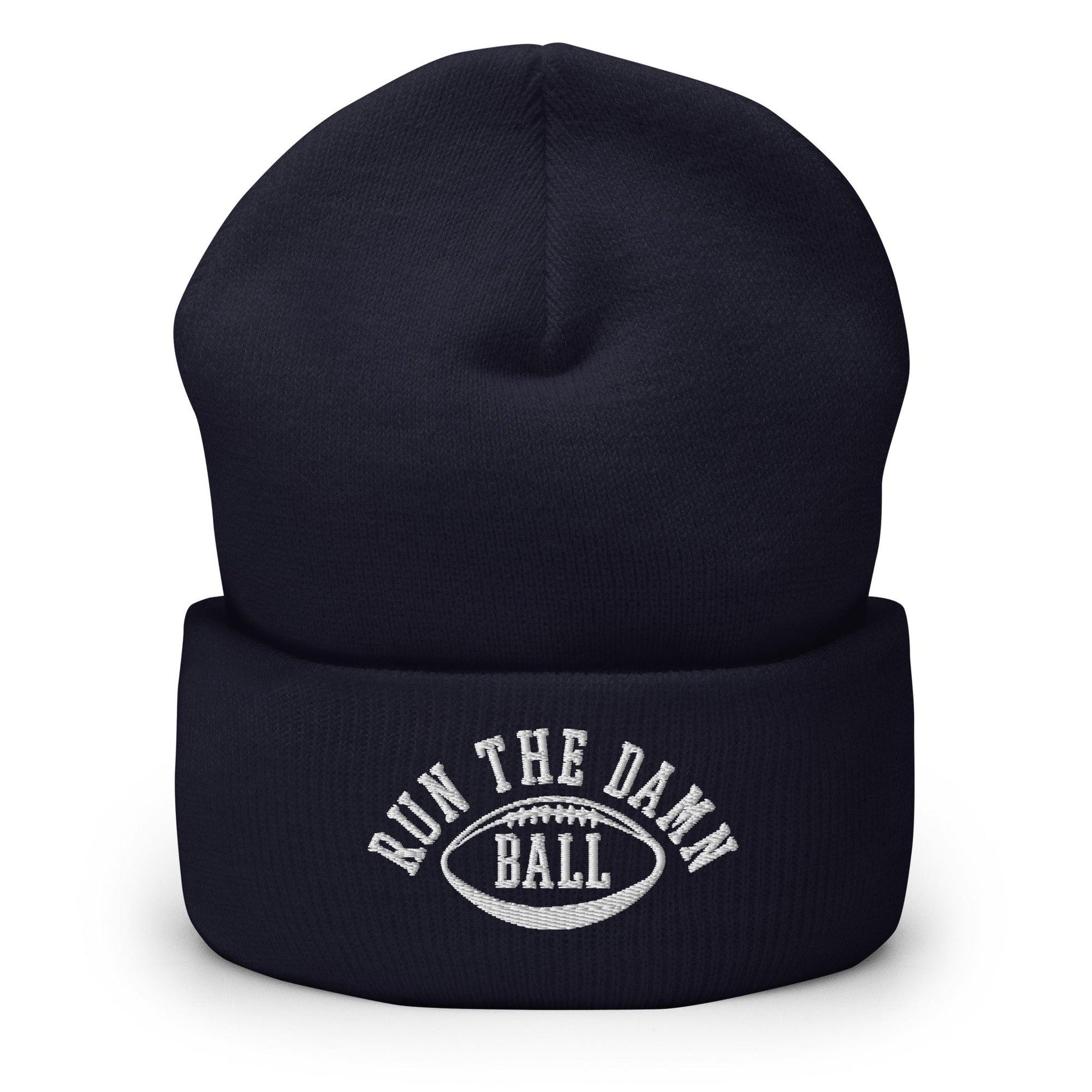 Run The Damn Ball Embroidered Knit Cuffed Beanie - Navy