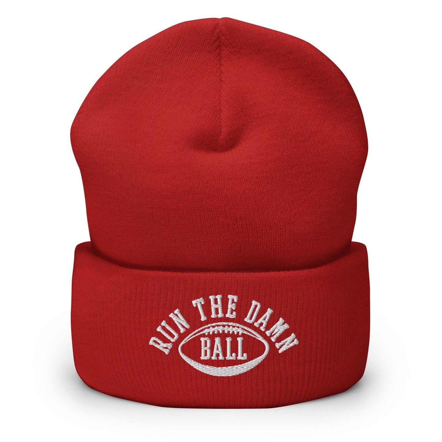 Run The Damn Ball Embroidered Knit Cuffed Beanie - Red