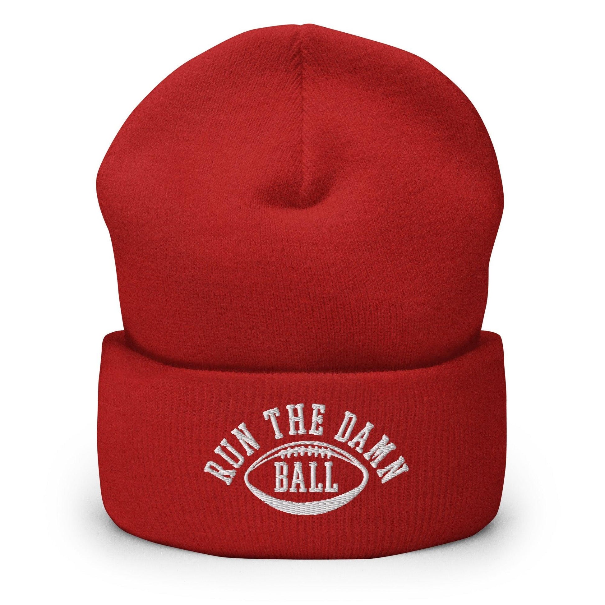 Run The Damn Ball Embroidered Knit Cuffed Beanie - Red