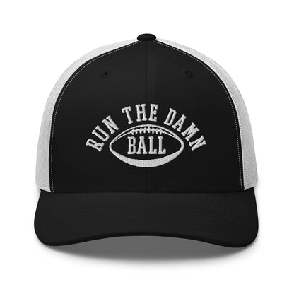 Run The Damn Ball Embroidered Mesh Trucker Hat - Black/ White