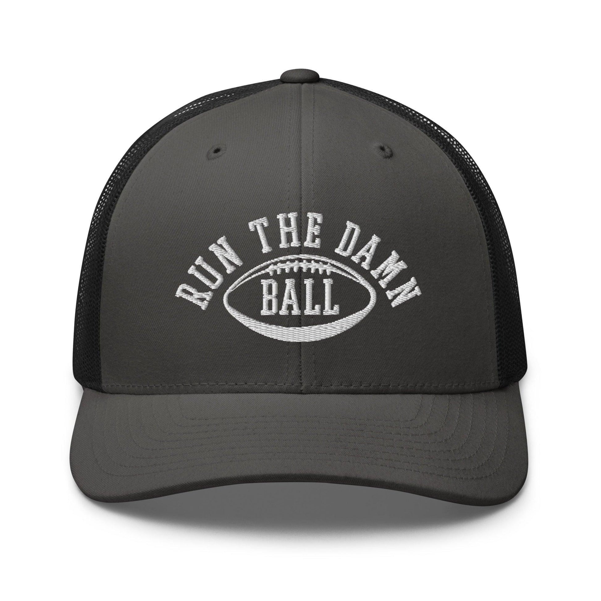 Run The Damn Ball Embroidered Mesh Trucker Hat - Charcoal/ Black