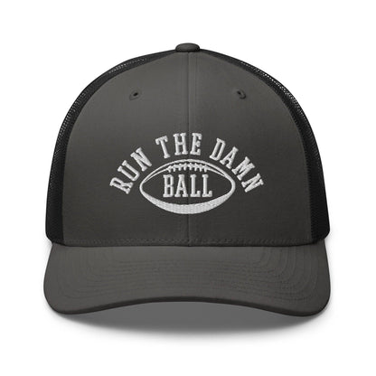 Run The Damn Ball Embroidered Mesh Trucker Hat - Charcoal/ Black