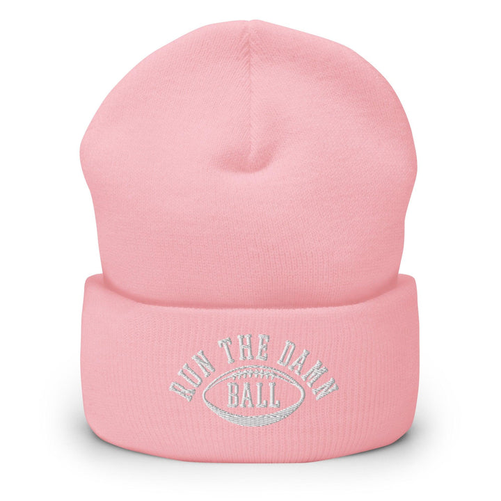 Run The Damn Ball Embroidered Knit Cuffed Beanie - Baby Pink