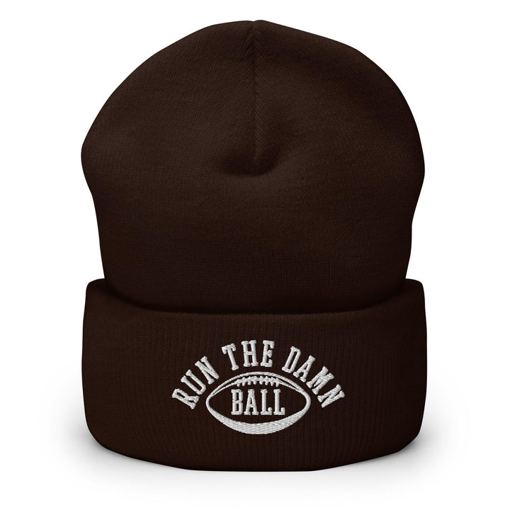 Run The Damn Ball Embroidered Knit Cuffed Beanie - Brown