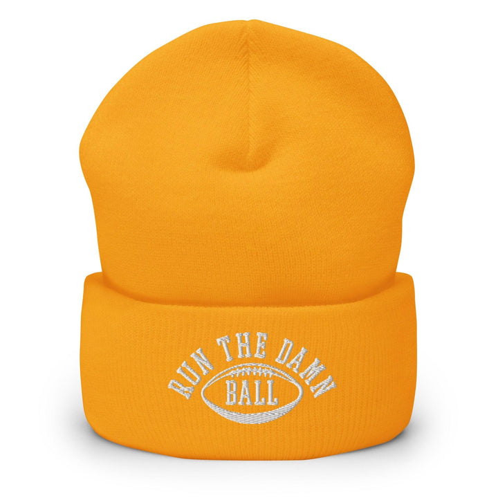 Run The Damn Ball Embroidered Knit Cuffed Beanie - Gold