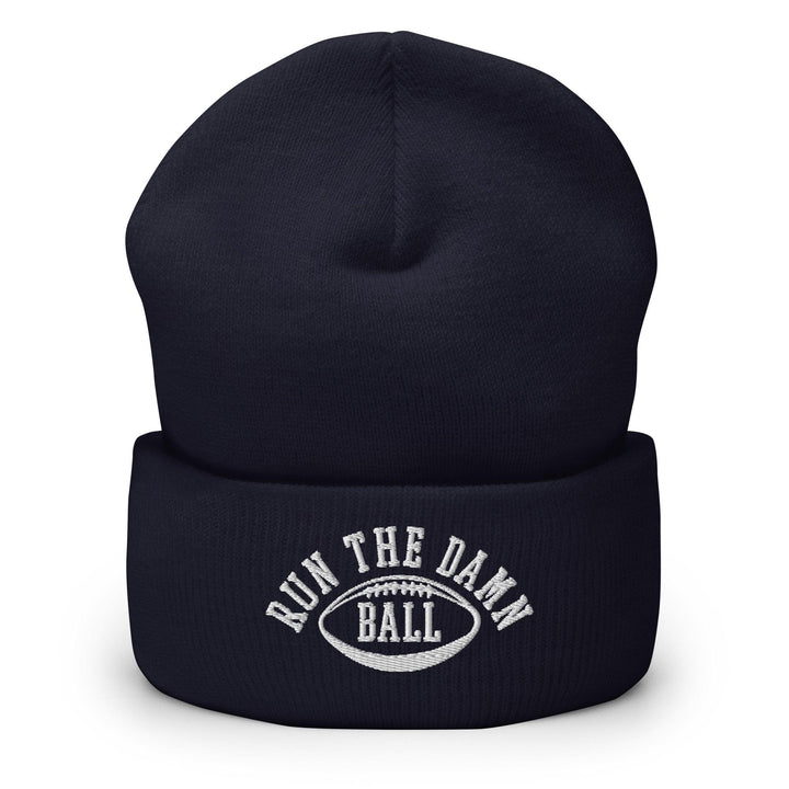 Run The Damn Ball Embroidered Knit Cuffed Beanie - Navy