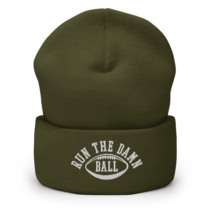 Run The Damn Ball Embroidered Knit Cuffed Beanie - Olive
