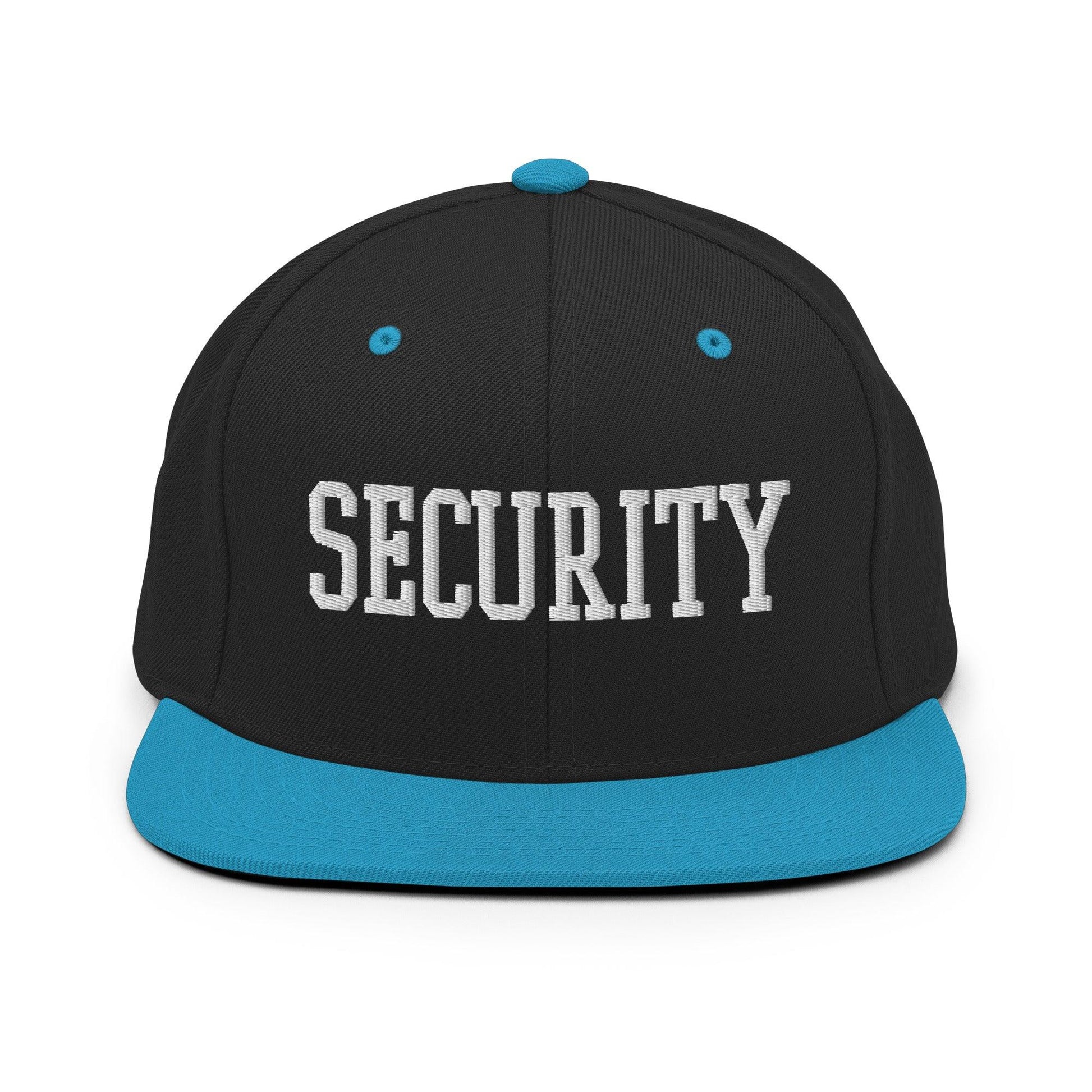 Security Uniform Work Block Embroidered Flat Bill Brim Snapback Hat - Black/ Teal