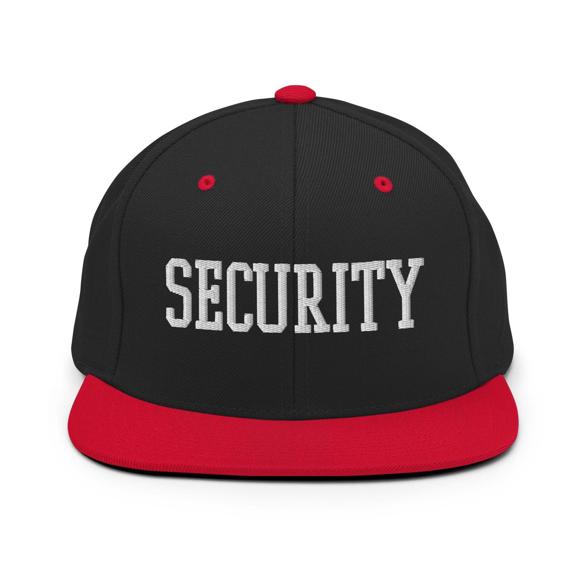 Security Uniform Work Block Embroidered Flat Bill Brim Snapback Hat - Black/ Red