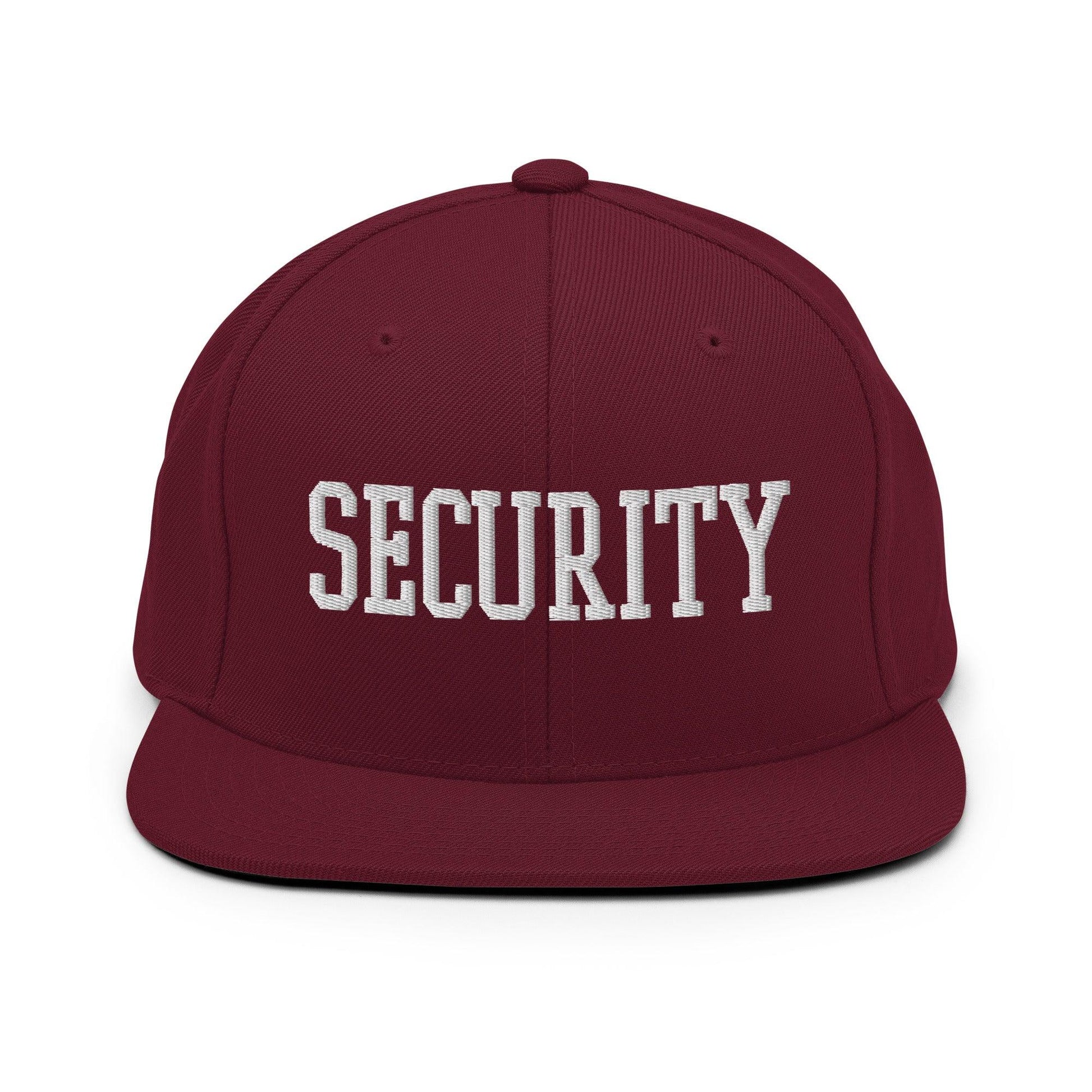 Security Uniform Work Block Embroidered Flat Bill Brim Snapback Hat - Maroon
