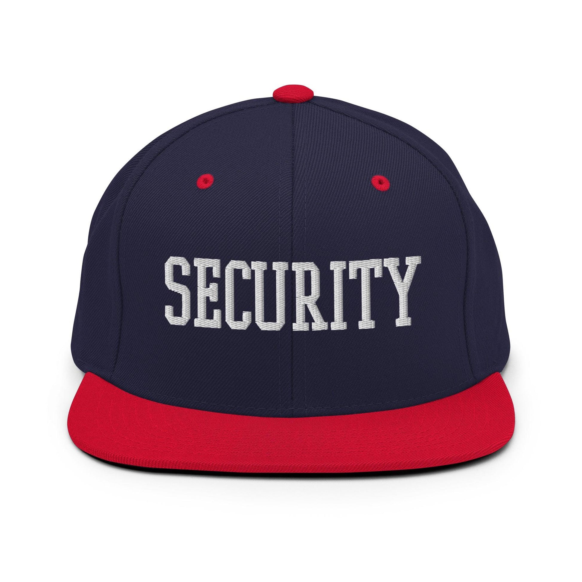 Security Uniform Work Block Embroidered Flat Bill Brim Snapback Hat - Navy/ Red