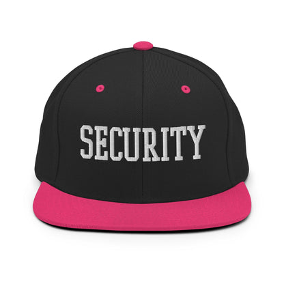 Security Uniform Work Block Embroidered Flat Bill Brim Snapback Hat - Black/ Neon Pink