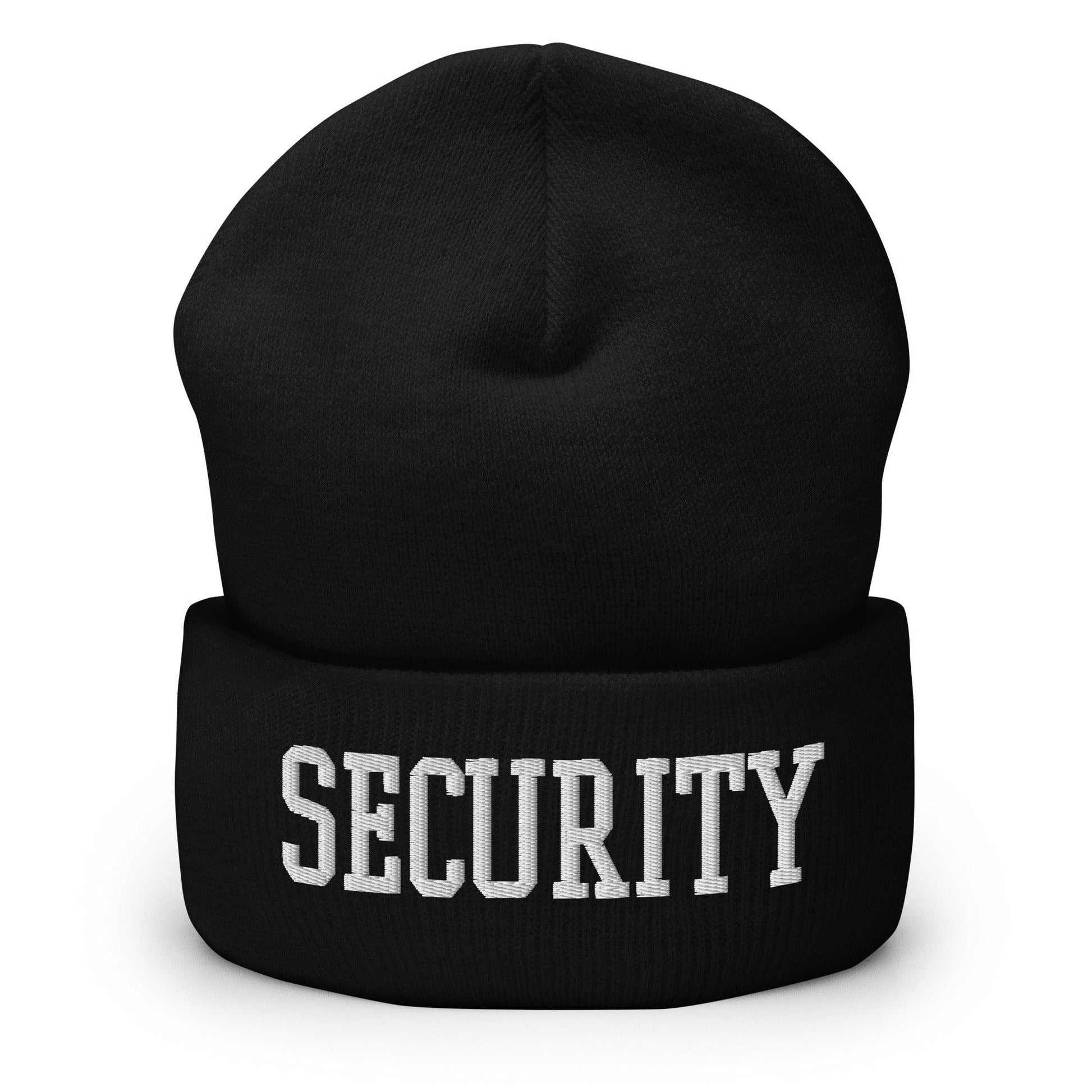 Security Uniform Work Block Embroidered Knit Cuffed Beanie - Black