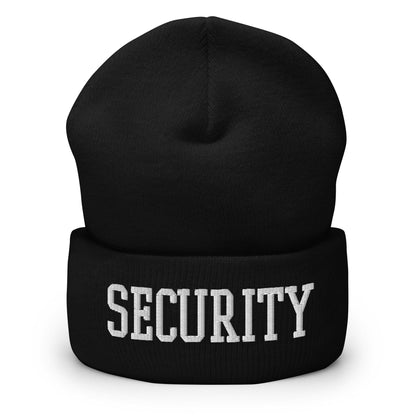 Security Uniform Work Block Embroidered Knit Cuffed Beanie - Black