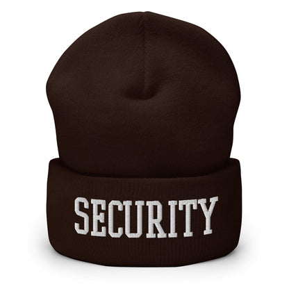 Security Uniform Work Block Embroidered Knit Cuffed Beanie - Brown