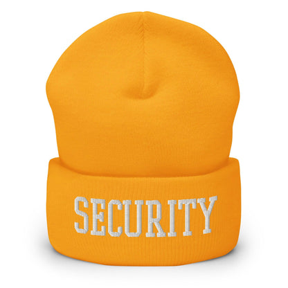 Security Uniform Work Block Embroidered Knit Cuffed Beanie - Gold