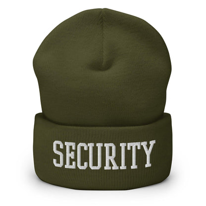 Security Uniform Work Block Embroidered Knit Cuffed Beanie - Olive